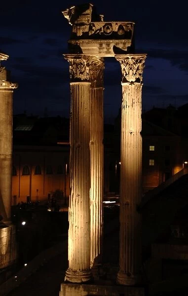 Rome. Roman Forum. Night view of the Temple of Concord