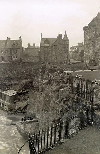 Ruins of the Castle, St Andrews, Fife, Scotland, showing the sea wall Date: 1930s