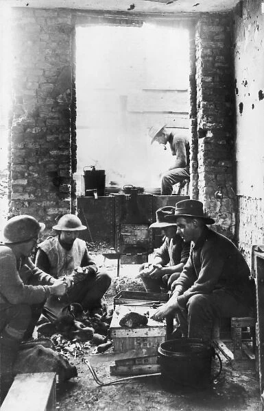 Soldiers preparing a meal 1917