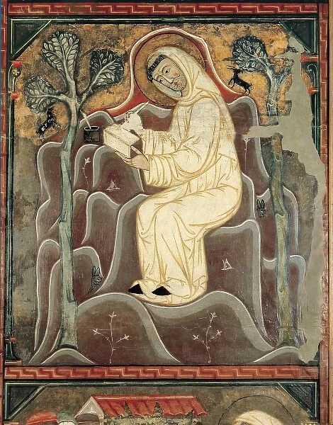 St. Saint Bernard writing. Romanesque art. Tempera on wood