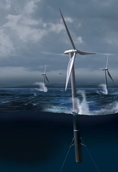 Offshore wind farm in a storm, artwork