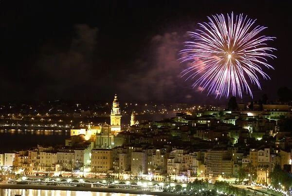 Fireworks at night, Menton, Alpes Maritimes, Provence, Cote d Azur