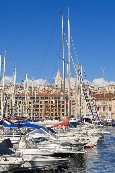 View across the Vieux Port, Marseille, Bouches-du-Rhone, Provence-Alpes-Cote-d Azur, France, Mediterranean, Europe