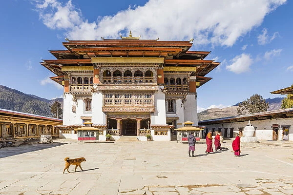 The courtyard of Gangteng Monastery, Phobjikha Valley, Bhutan