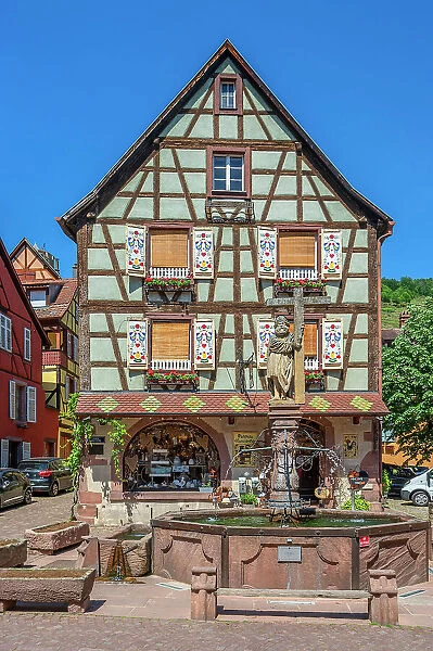Half-timbered houses at Kaysersberg, Haut-Rhin, Alsace, Alsace-Champagne-Ardenne-Lorraine, Grand Est, France