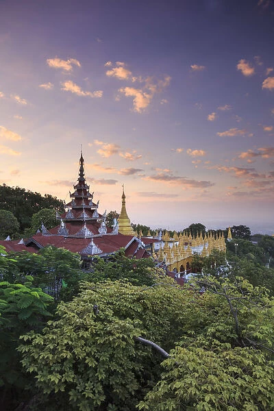 Myanmar (Burma), Mandalay, Mandalay Hill, view of city and surrounding landscape at dawn