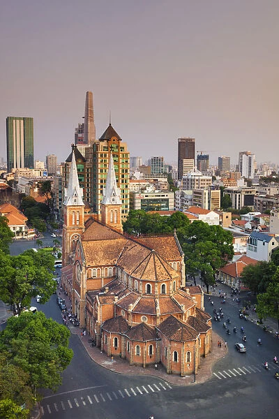 Vietnam, Ho Chi Minh City (Saigon), Notre Dame Cathedral and city skyline