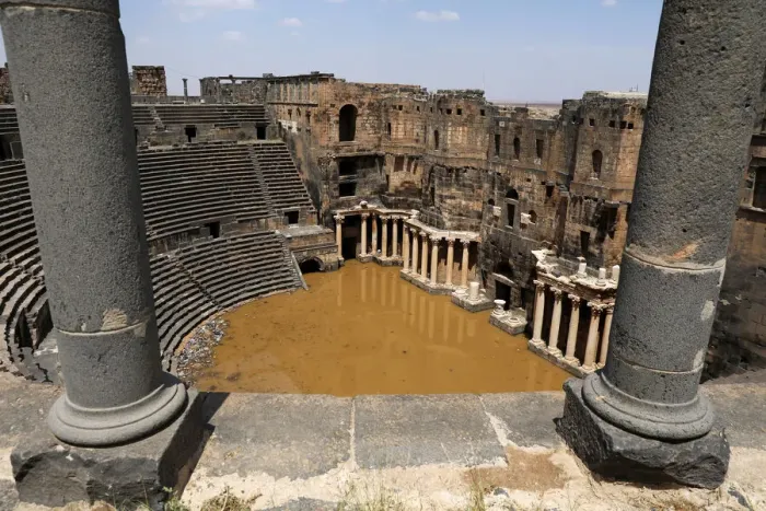Framed Print : The 2nd century Roman amphitheatre is flooded following heavy rain in the historic Framed Print : The 2nd century Roman amphitheatre is flooded following heavy rain in the historic