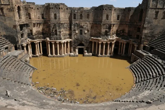 Framed Print : The 2nd century Roman amphitheatre is flooded following heavy rain in the historic Framed Print : The 2nd century Roman amphitheatre is flooded following heavy rain in the historic