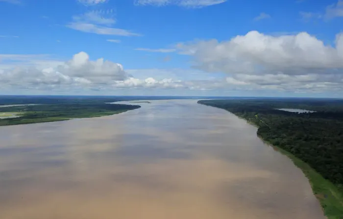 Framed Print : An aerial view of the Amazon river, before the signing of a document by Colombia s