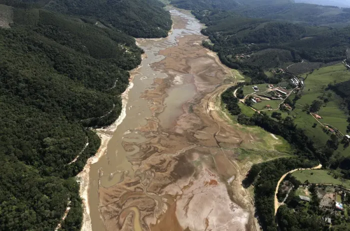 Framed Print : Aerial view of the Atibainha dam, part of the Cantareira reservoir Framed Print : Aerial view of the Atibainha dam, part of the Cantareira reservoir
