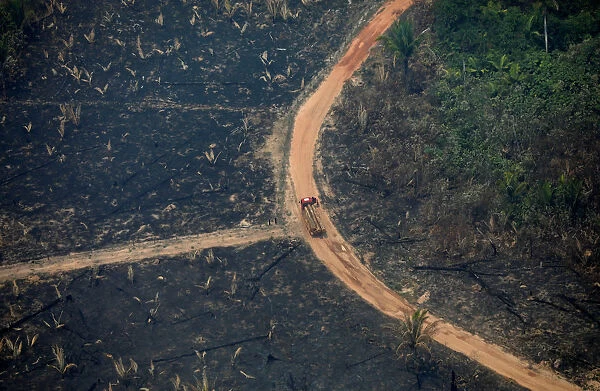 An aerial view of a deforested plot of the Amazon in Boca do Acre