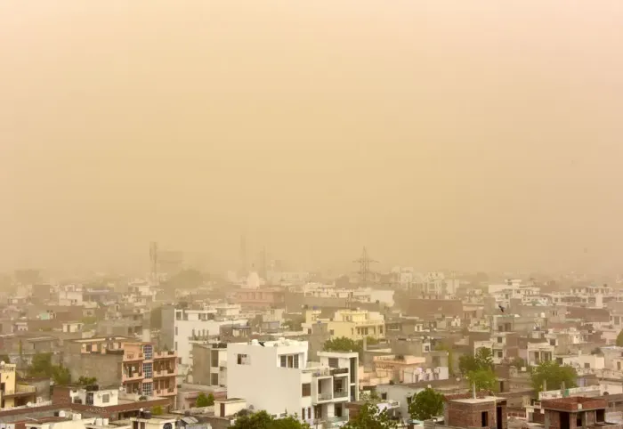 Framed Print : An aerial view of the dust covered sky in Jaipur in the western state of Rajasthan Framed Print : An aerial view of the dust covered sky in Jaipur in the western state of Rajasthan