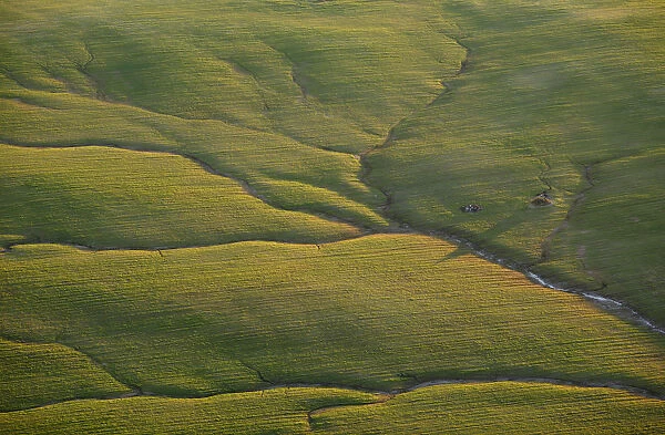 An aerial view of a field from a hot air balloon near Donana Natural reserve, southwest