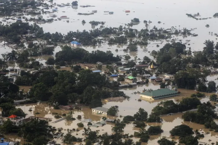 Framed Print : An aerial view of a flooded village in Kalay township at Sagaing division Framed Print : An aerial view of a flooded village in Kalay township at Sagaing division