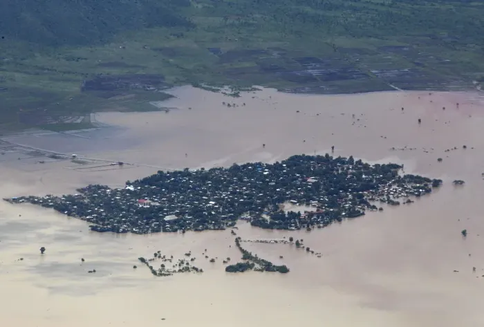 Framed Print : An aerial view of a flooded village in Kalay township at Sagaing division Framed Print : An aerial view of a flooded village in Kalay township at Sagaing division