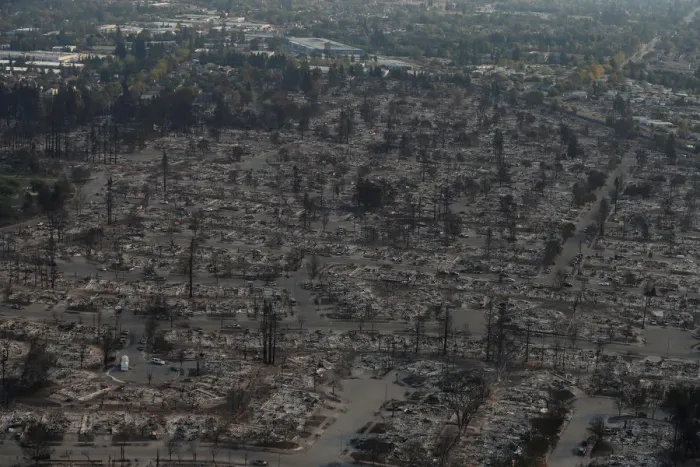 Framed Print : An aerial view of properties destroyed by the Tubbs Fire is seen in Santa Rosa Framed Print : An aerial view of properties destroyed by the Tubbs Fire is seen in Santa Rosa
