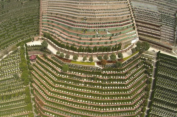 An aerial view of a public cemetery ahead of the Qingming Festival, or Tomb Sweeping