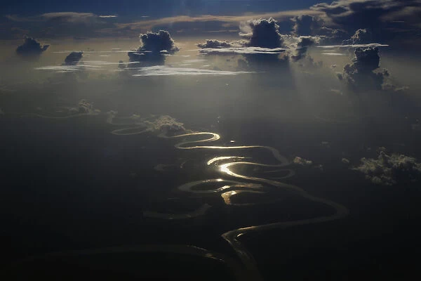 Aerial view of a river in Perus Amazon region of Loreto
