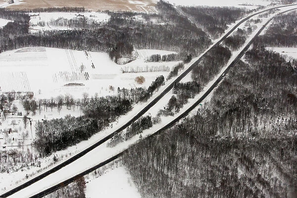 An aerial view of a section of the New York State Thruway seen shortly after it opened