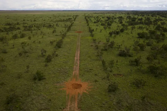 Framed Print : An aerial view shows a clandestine airstrip used for drug smuggling after it was Framed Print : An aerial view shows a clandestine airstrip used for drug smuggling after it was