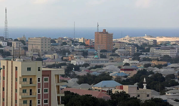 An aerial view shows the downtown of Mogadishu