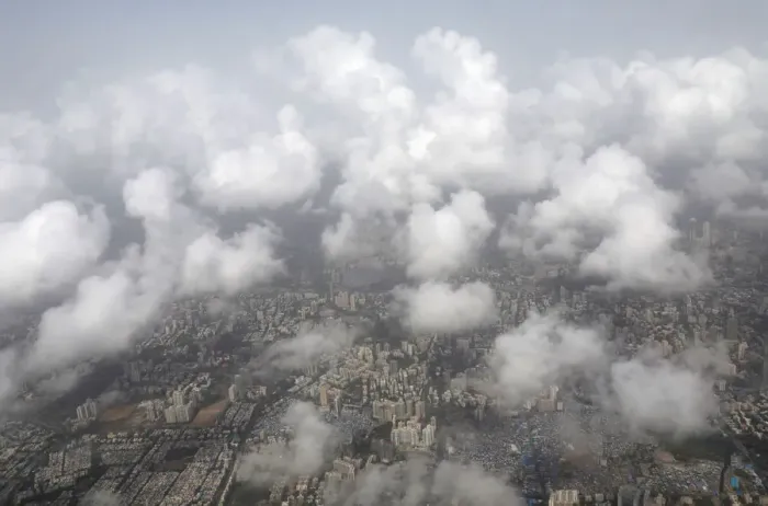 Framed Print : An aerial view shows monsoon clouds over Mumbai Framed Print : An aerial view shows monsoon clouds over Mumbai