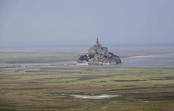 Aerial view shows the Mont Saint-Michel during the 32 km individual time trial eleventh