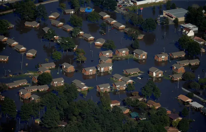 Framed Print : An aerial view shows a neighborhood that was flooded after Hurricane Matthew in Lumberton Framed Print : An aerial view shows a neighborhood that was flooded after Hurricane Matthew in Lumberton
