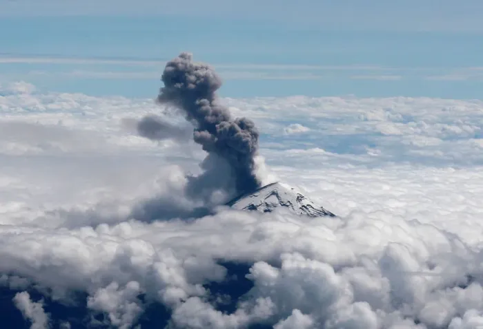 Framed Print : An aerial view shows the Popocatepetl volcano spewing a cloud of ash high into the air as Framed Print : An aerial view shows the Popocatepetl volcano spewing a cloud of ash high into the air as