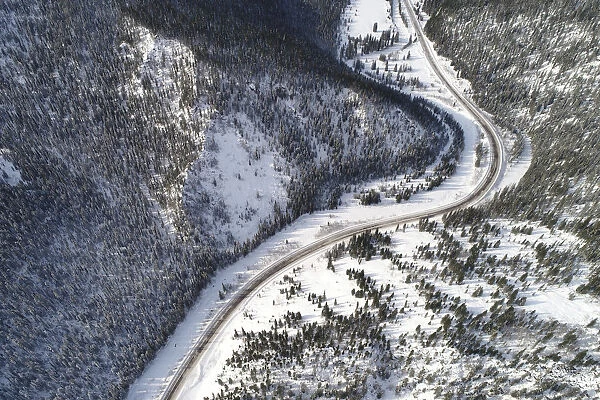 An aerial view shows the R257 federal highway in Krasnoyarsk Region