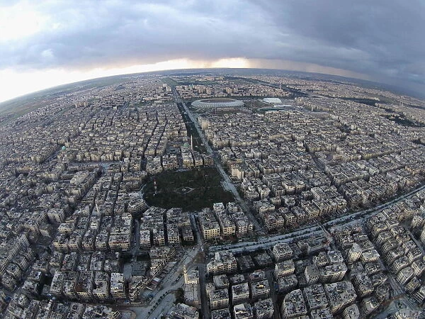 An aerial view shows Seif El Dawla neighbourhood in Aleppo