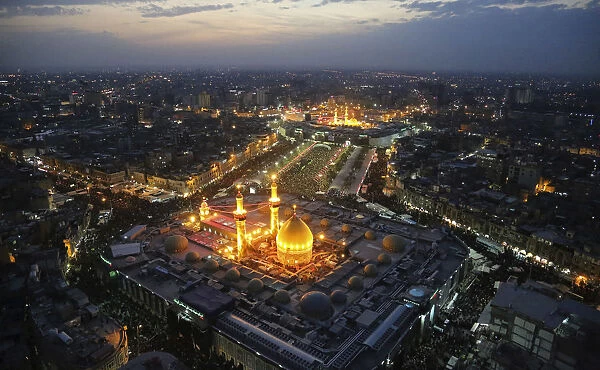 An aerial view shows the Shrines of Imam al-Abbas and Imam al-Hussein during the commemoration