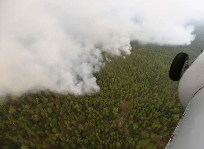 Framed Print : An aerial view shows the Taiga wood burning near Boguchany Framed Print : An aerial view shows the Taiga wood burning near Boguchany