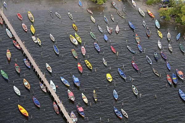 An aerial view of small boats at Guanabara bay in Rio de Janeiro