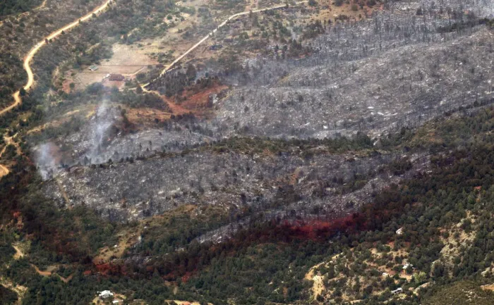 Framed Print : An aerial view of a strip of fire retardant near Yarnell, Arizona Framed Print : An aerial view of a strip of fire retardant near Yarnell, Arizona