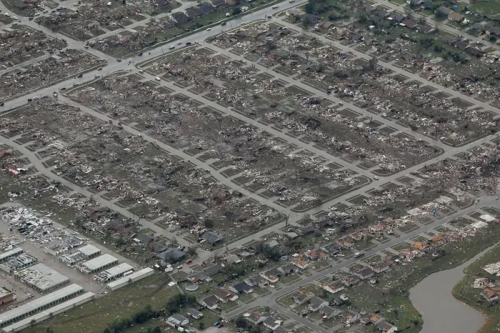 Framed Print : An aerial view of tornado damage to neighborhoods in Moore, Oklahoma Framed Print : An aerial view of tornado damage to neighborhoods in Moore, Oklahoma
