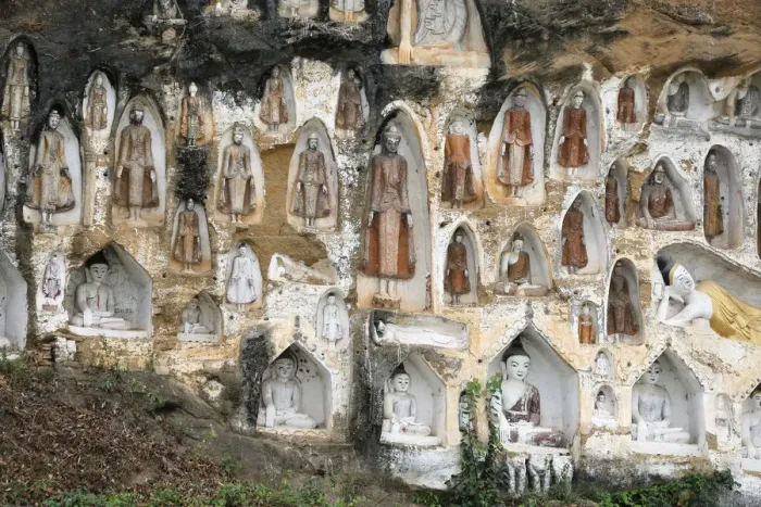 Framed Print : Akauk Taung Buddha cliff carvings pagodas are seen next to the UNESCO world heritage site Framed Print : Akauk Taung Buddha cliff carvings pagodas are seen next to the UNESCO world heritage site