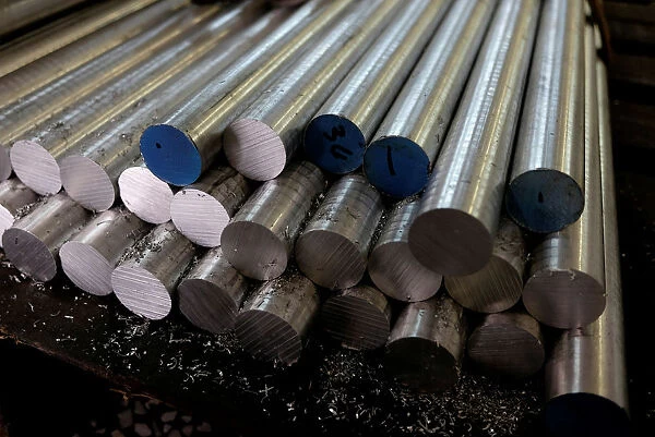 Aluminium bar stock is seen inside a factory in Dongguan