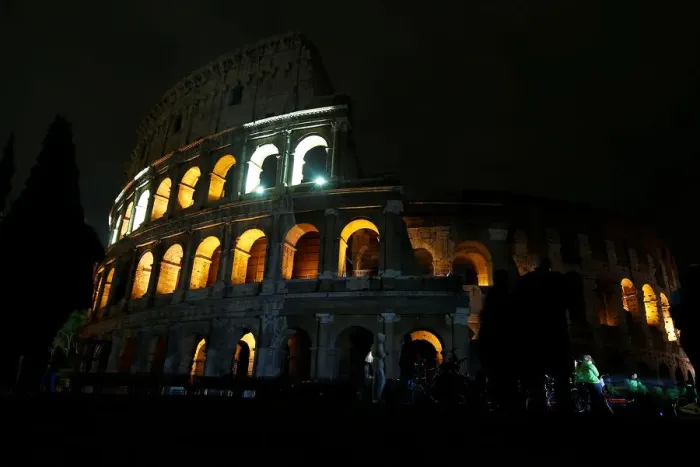 Framed Print : The ancient Colosseum is seen before the lights are switched off for Earth Hour in Rome Framed Print : The ancient Colosseum is seen before the lights are switched off for Earth Hour in Rome