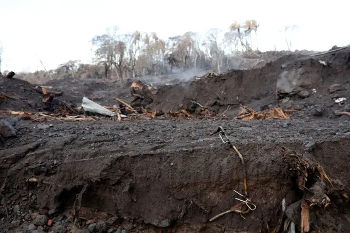 Framed Print : An area affected by a lahar from Fuego volcano is seen in El Rodeo
