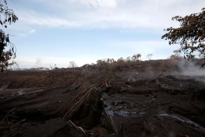 Framed Print : An area affected by a lahar from Fuego volcano is seen in El Rodeo