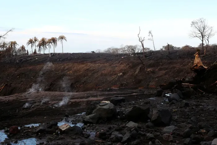Framed Print : An area affected by a lahar from Fuego volcano is seen in El Rodeo