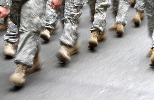 US army soldiers are seen marching in the St. Patricks Day Parade in New York