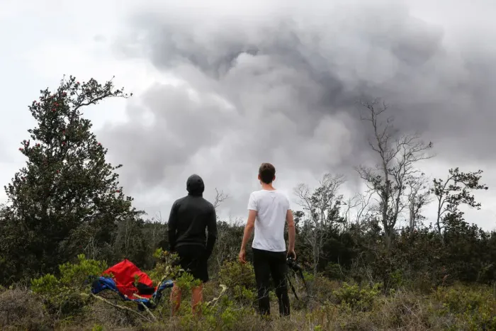 Framed Print : Ash erupts from the Halemaumau crater near the community of Volcano Framed Print : Ash erupts from the Halemaumau crater near the community of Volcano