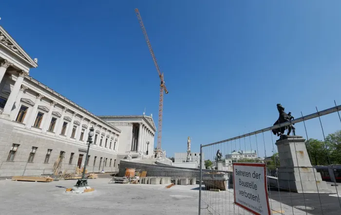 Framed Print : The Austrian Parliament building is seen under construction in Vienna Framed Print : The Austrian Parliament building is seen under construction in Vienna