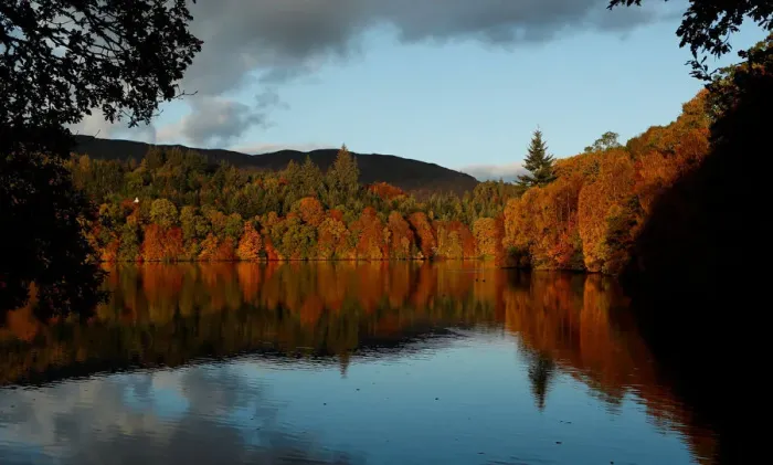 Framed Print : Autumn leaves are reflected on Loch Faskally, Pitlochry, Scotland Framed Print : Autumn leaves are reflected on Loch Faskally, Pitlochry, Scotland