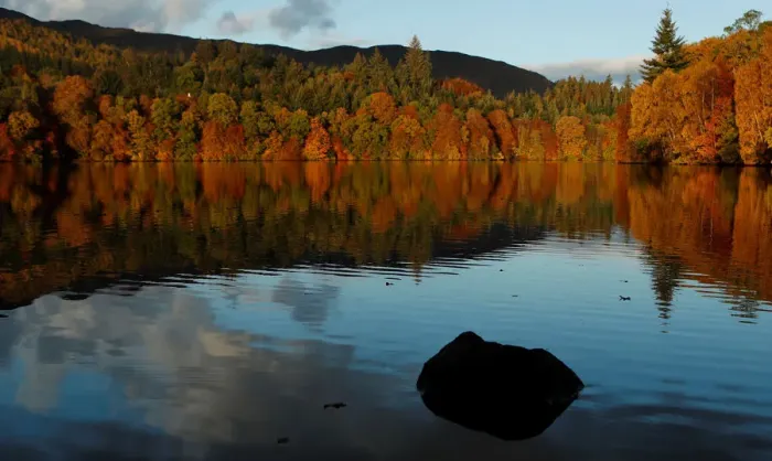 Framed Print : Autumn leaves are reflected on Loch Faskally, Pitlochry, Scotland Framed Print : Autumn leaves are reflected on Loch Faskally, Pitlochry, Scotland