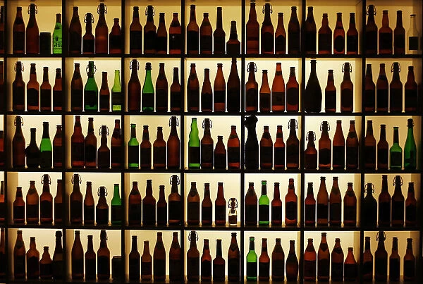 Beer bottles from all over the world are on display at the Hop museum in Wolnzach