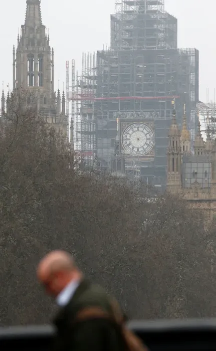 Framed Print : Big Bens clock face is seen after the hands were removed during maintenance